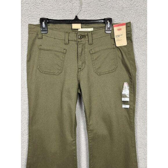Levis Women's Olive Green Superlow Flare Pants Slim Fit Size 31X32 New With Tag' - Picture 2 of 8